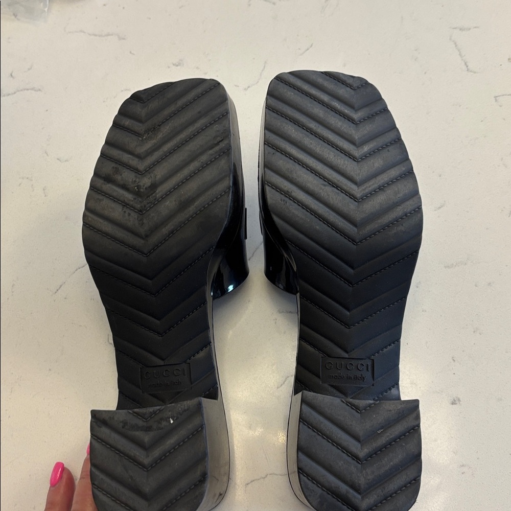 Gucci Black Patent Logo Slide Mules - Picture 7 of 8
